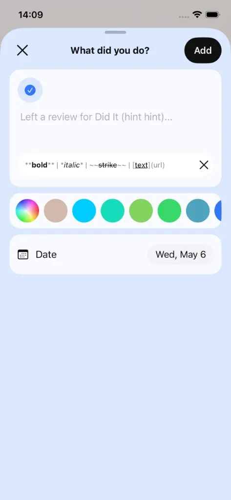 The syntax reference bar expanded inside the text field.