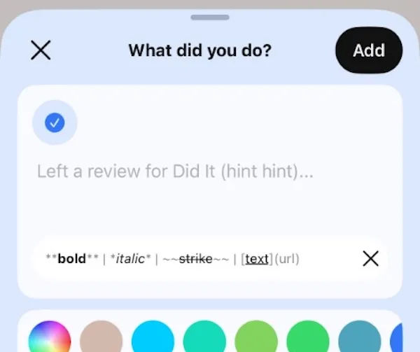 The syntax reference bar expanded inside the text field.