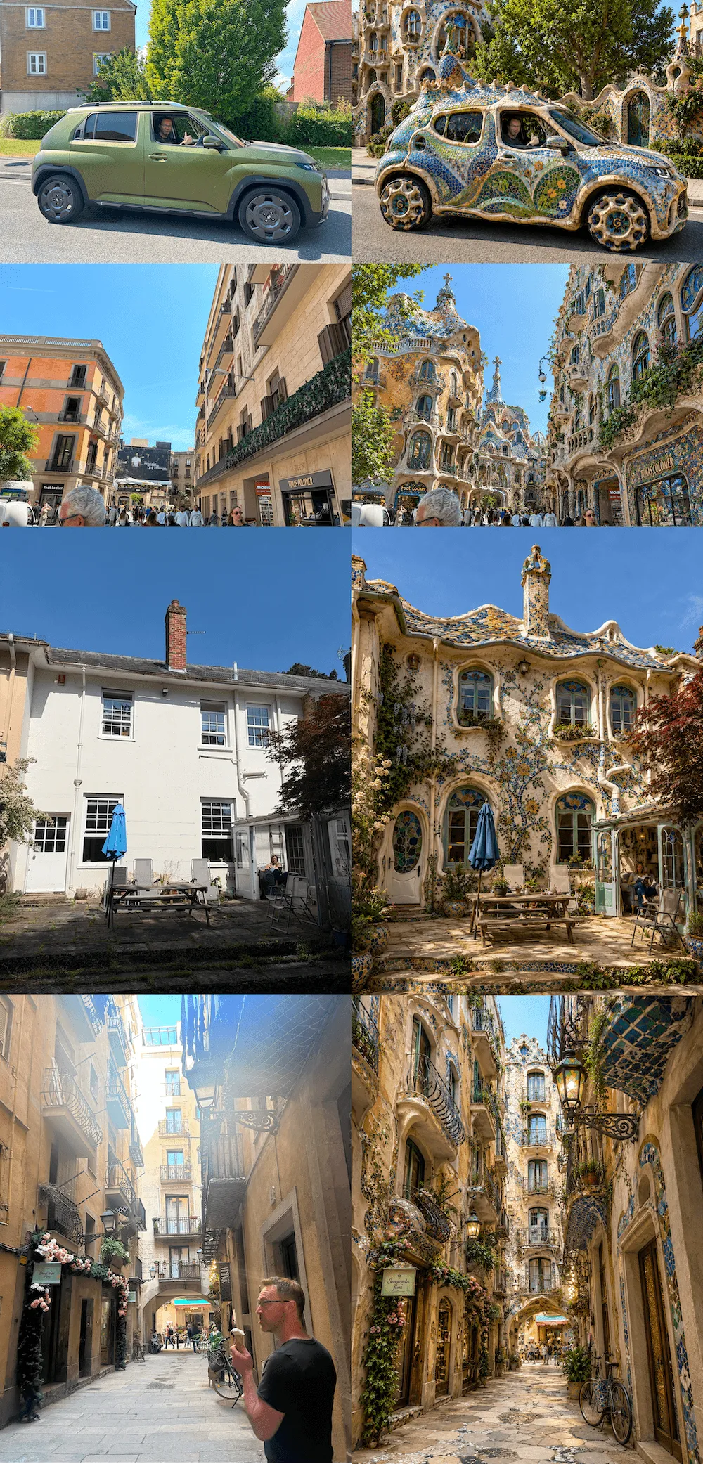 Side by side images comparing reality and Gaudi inspired versions